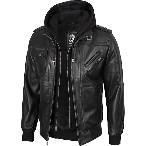 Blingsoul Genuine Leather black zip up hoodie Jacket Men
