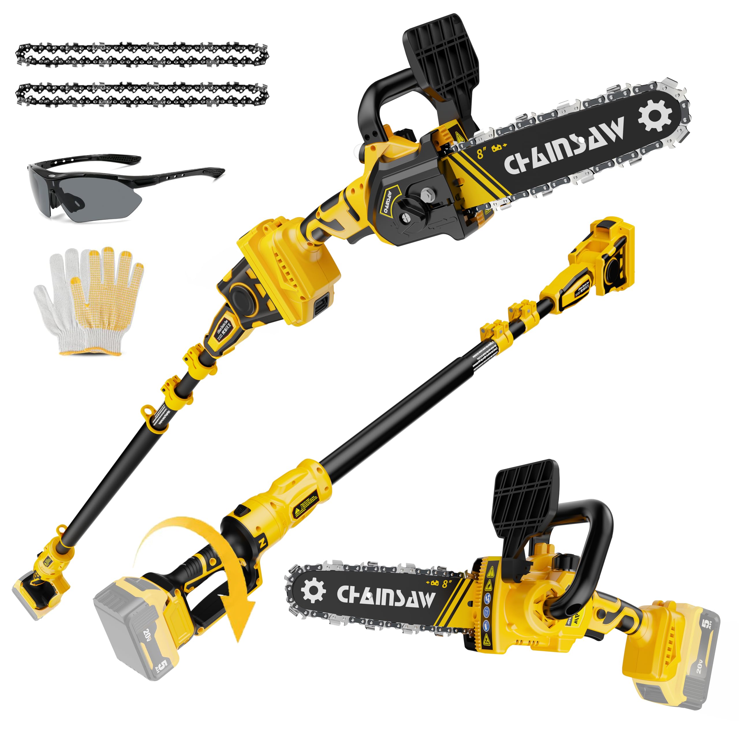 Photo 1 of 2-in-1 Cordless Pole Saw, 8 Inch Brushless Pole Chainsaws Compatibility with Dewalt 20V MAX Battery(No Battery), 8 lb Lightweight, Auto Oiling, 14.8 FT MAX Extension Pole Saws for Tree Trimming