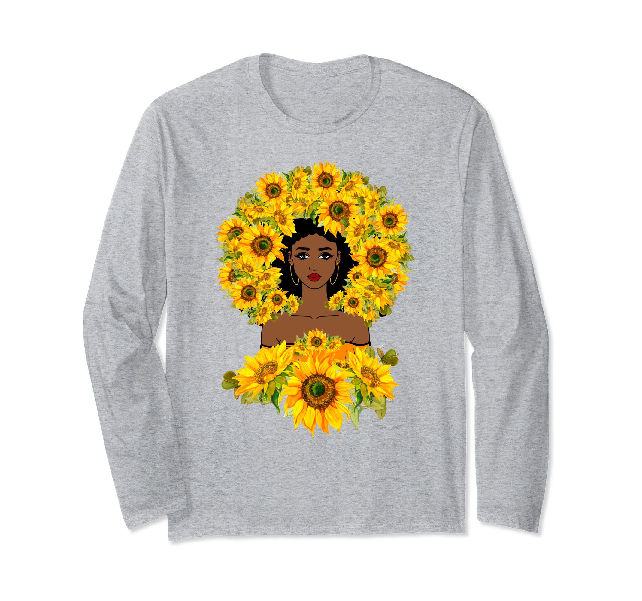 African American Woman Sunflower Afro Melanin Black Pride Long Sleeve T-Shirt