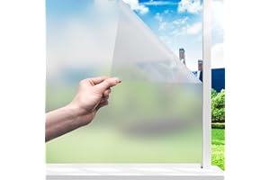 Funfox Window Films for Privacy, Frosted Privacy Film Static Cling Opaque Window Vinyl Glass Sticker No Adhesive Anti UV Glar