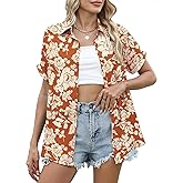 LUYAA Women's Hawaiian Shirt Short Sleeve Floral Button Down Shirts Beach Vacation Tropical Tops