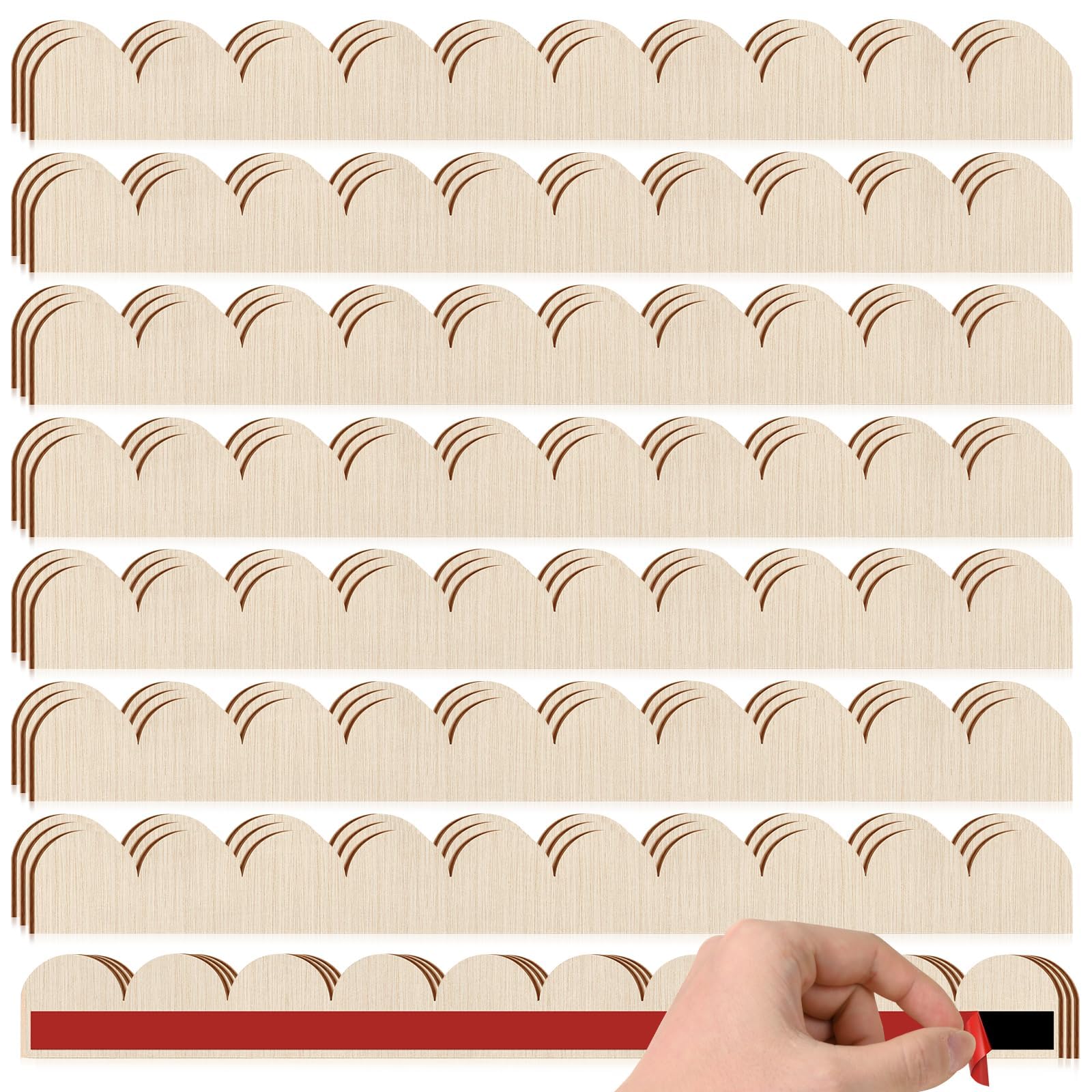 Photo 1 of 24 Pack Unfinished Scalloped Wood Trim Molding with Adhesive Backing Cute DIY Edge Decorative Wall Trim for Home Cabinet Shelf Window Door Decor 15.75 x 1.57 Inch (Wood 24)