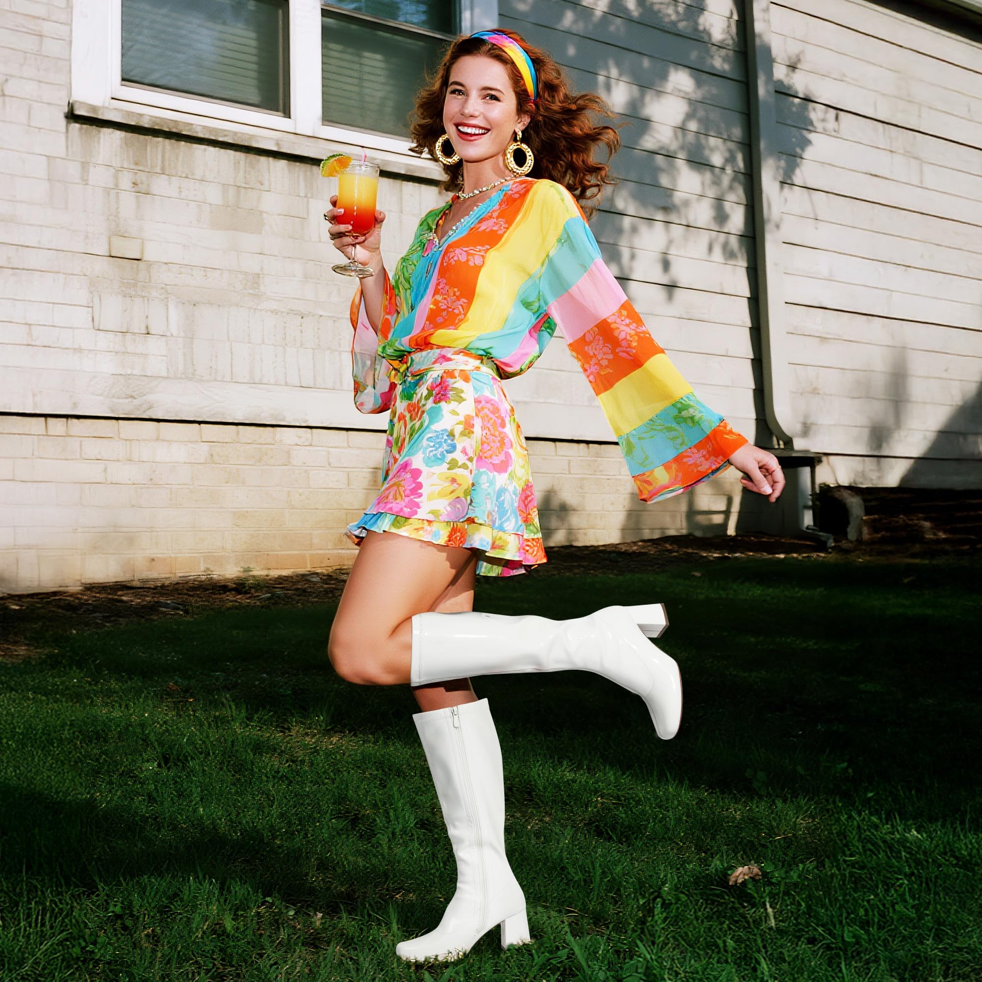 DREAM PAIRS Women's Gogo Boots Square Toe Chunky Wide Calf Knee High Boots For Women