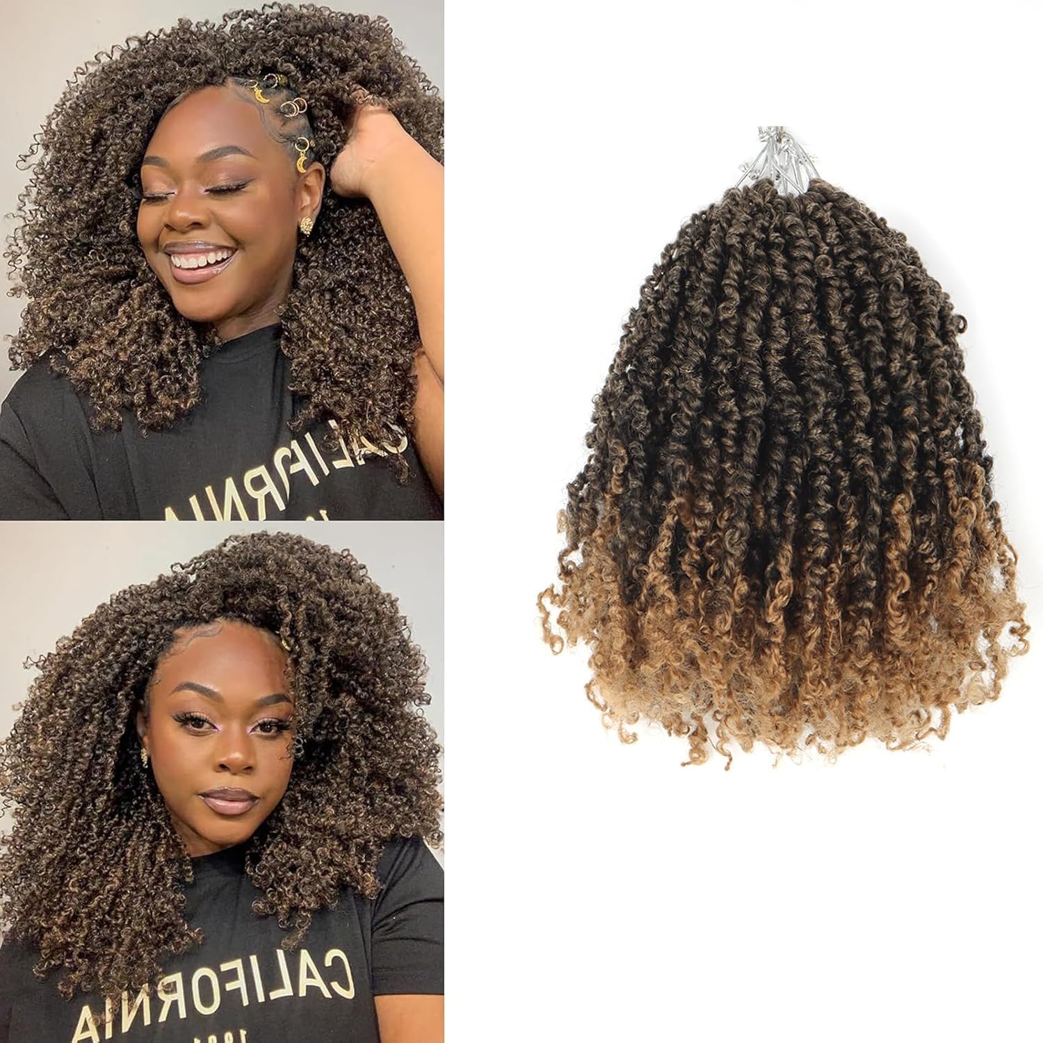 Alaleibaby 9 Packs Yanky Twist 10 inch Crochet Hair Pre-Twisted Curly Braiding Hair Extensions Pre-looped brown Yanky Twists Hair with Curls (T27#, 10 Inch (Pack of 9))