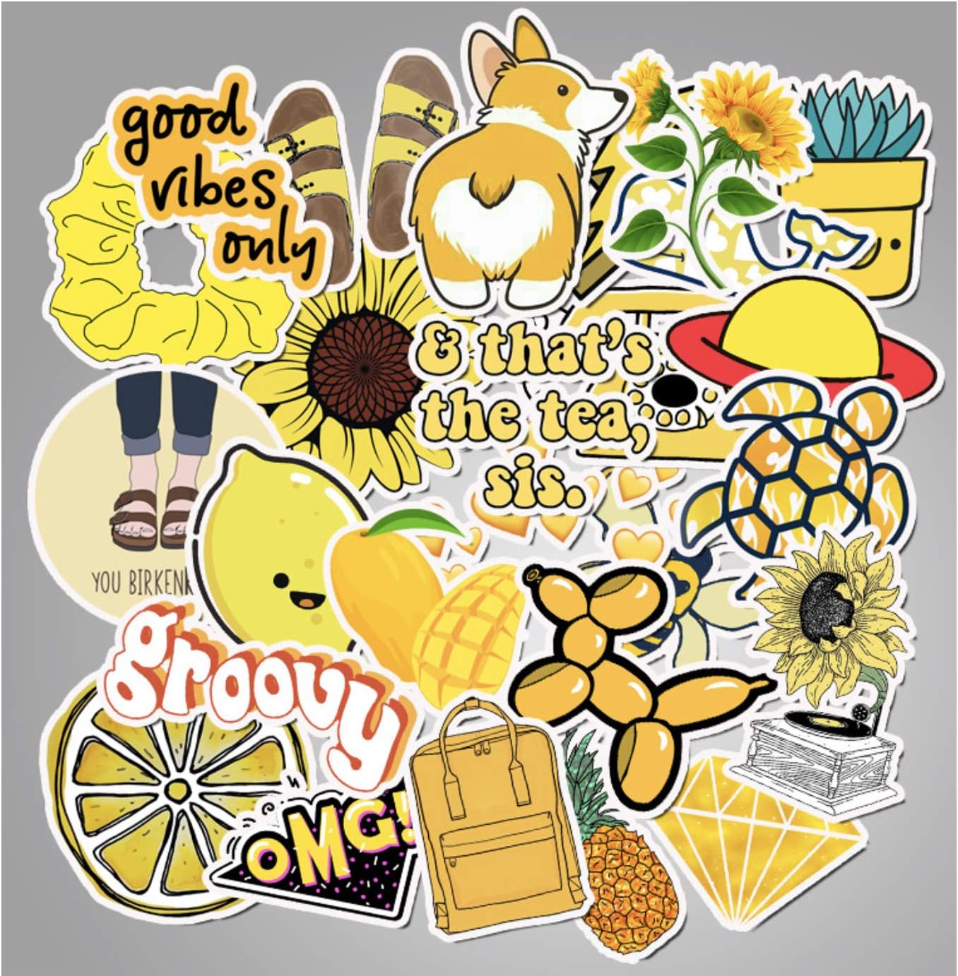 [2020 Yellow VSCO] Yellow Cute Laptop Stickers for Teens Girls Water Bottles Hydroflasks Skateboard Luggage Notebook Phone Cars 50pcs