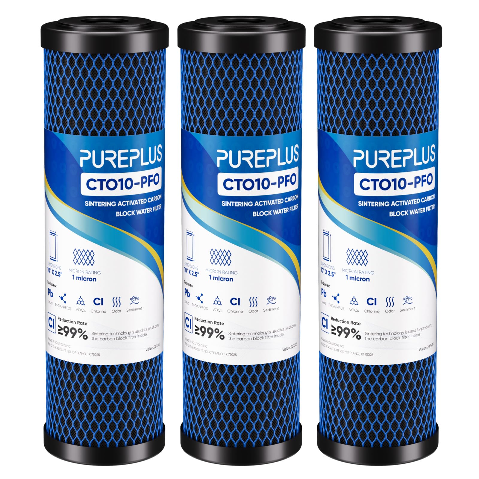 1 Micron 2.5" x 10" Whole House CTO Carbon Water Filter Cartridge Replacement for Under Sink Water Filter System, Dupont WFPFC8002, WFPFC9001, FXWTC, SCWH-5, WHEF-WHWC, WHCF-WHWC, AMZN-SCWH-5, 3Pack Image