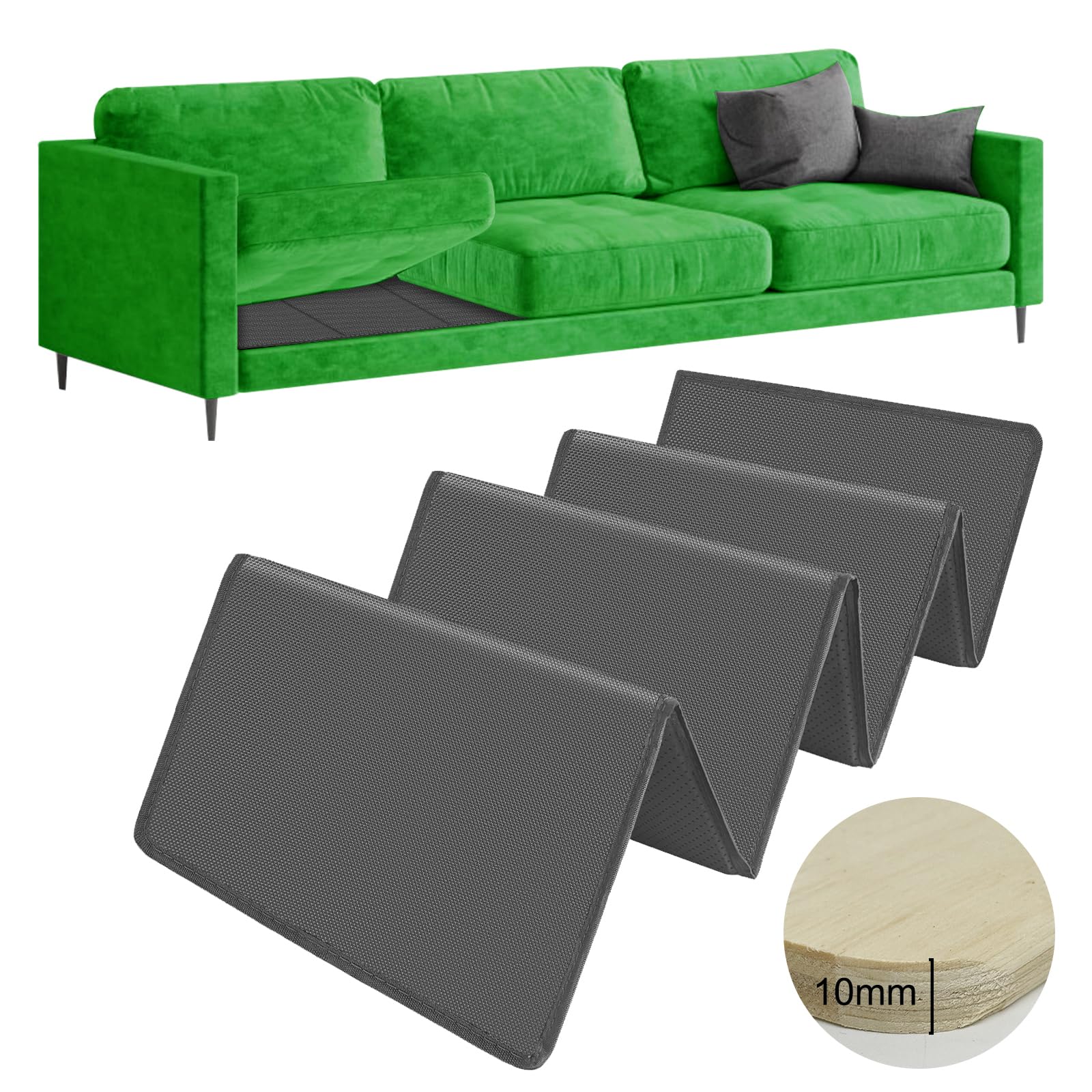 Wooden Couch Cushion Support for Sagging Seat - (167.5x43cm) Sofa Support Strengthener Boards for 3 Seater, Large Sofa Rejuvenator Boards with Oxford Surface & Extra Thick Round Corner Treatment.Grey