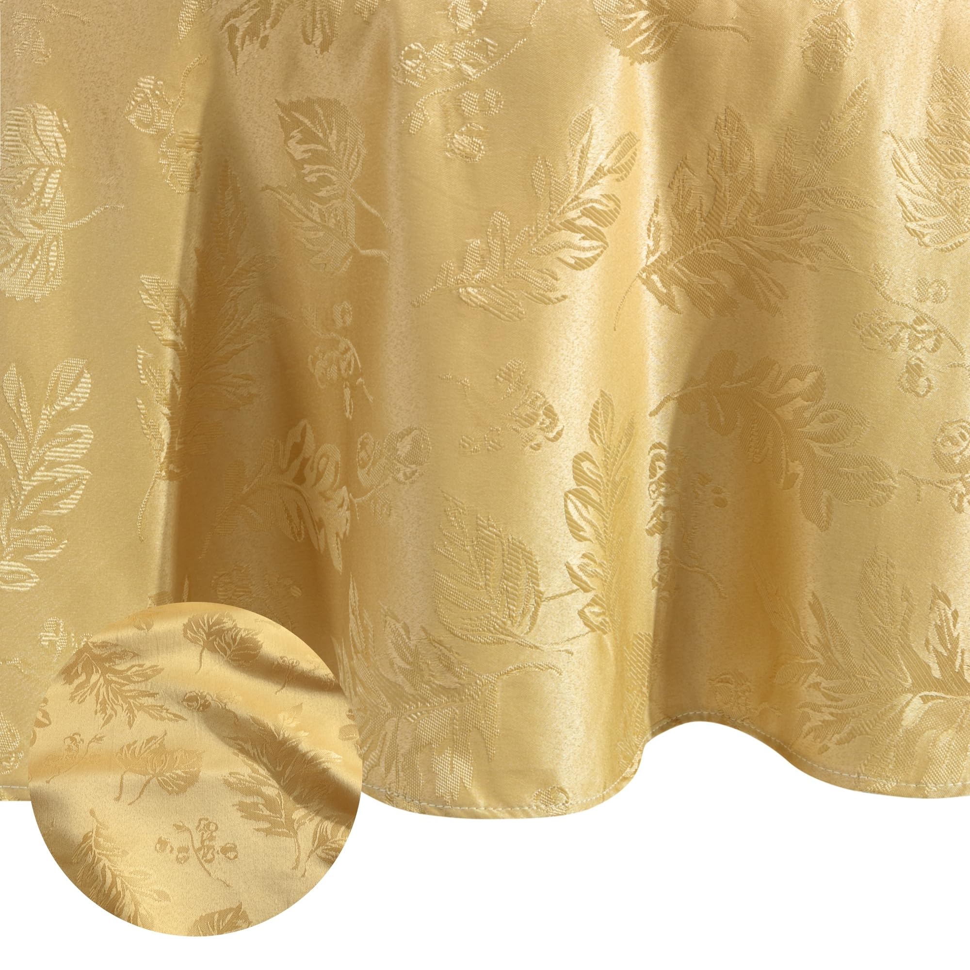 Elrene Home Fashions Elegant Woven Leaves Jacquard Damask Wrinkle Resistant Tablecloth, 60" x 84", Oval, Gold