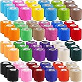 PUREZON 72 Pack Self Adhesive Cohesive Bandage Wrap, 2 Inch x 5 Yard Non-Woven Elastic Tape, Breathable Sports Wrap for Wrist, Ankle, Finger, Vet, (24 Colors)