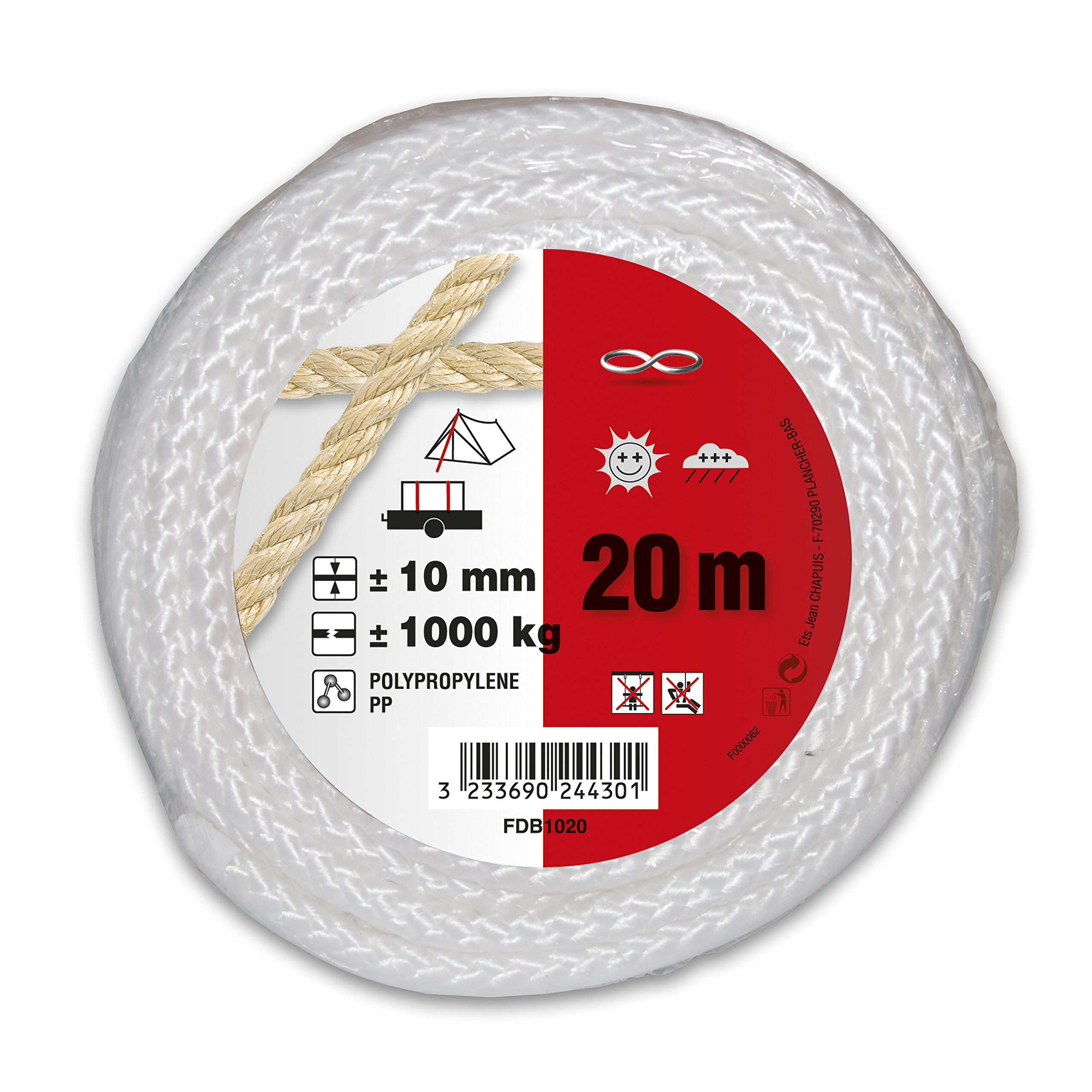 Chapuis FDB1020 Braided Polypropylene Rope – Break Strength Indicative 1 T Diameter 10 mm Length 20 m White