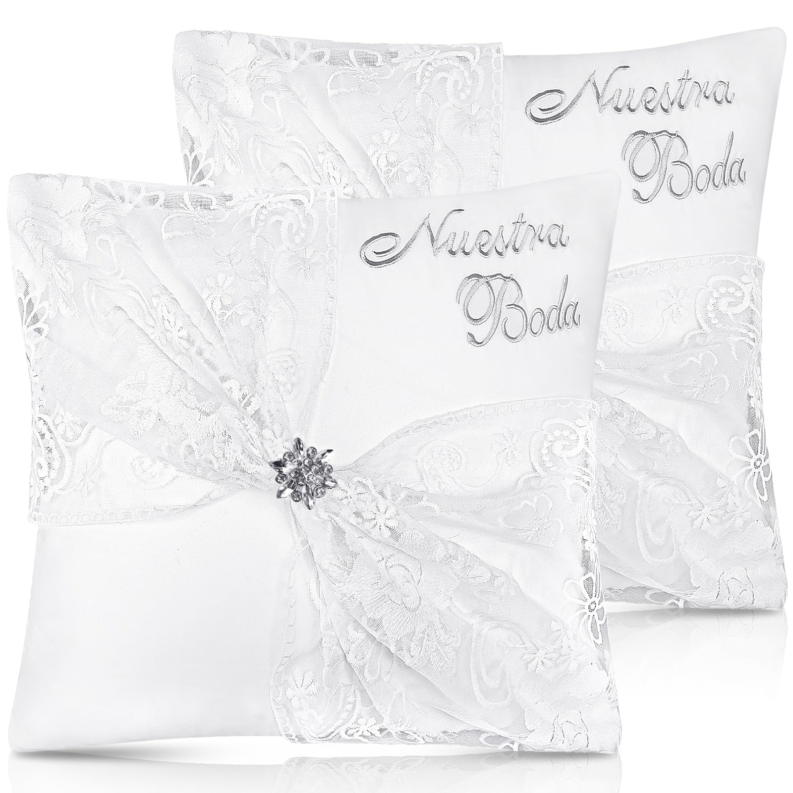 Photo 1 of SmoothNovelty 2 Set Wedding Kneeling Pillows 17 x 15 Inch Embroidered Nuestra Boda with Pillows Cover Satin and Lace Kneeling Decoration for Bodas,Cojines para Boda