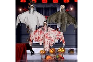 KYKAKE 3 Pcs Halloween Decorations Ghosts, Hanging Skeleton Ghosts Decorations, Scary Halloween Skeleton Decor, Best Ghost Halloween Decorations Outdoor/Indoor Scary Props for Halloween Party Supplies