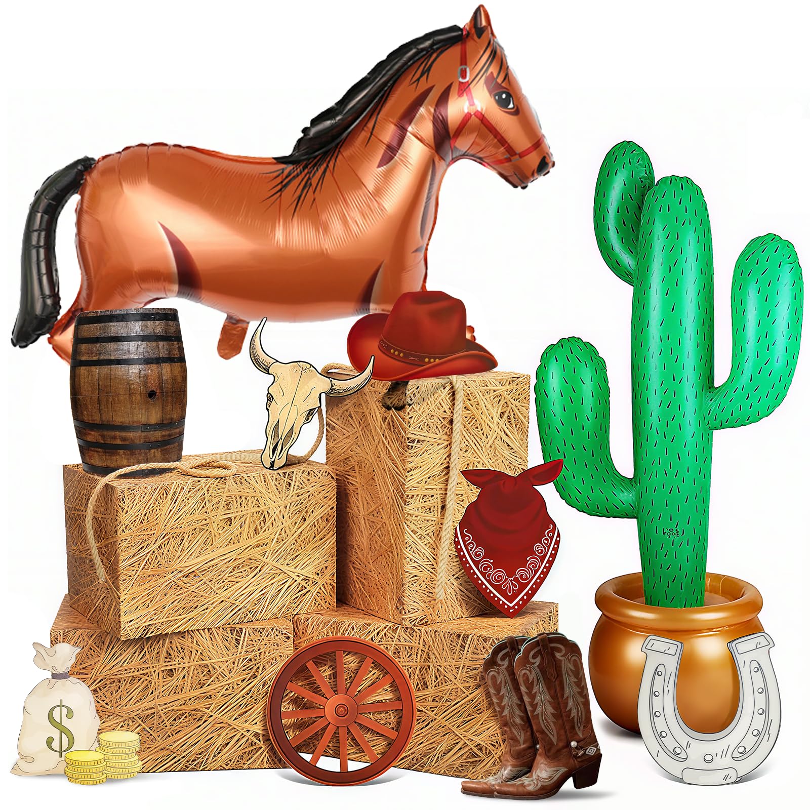 Photo 1 of 15 Pcs Western Party Decorations Hay Bales Straw Boxes for Cowboy Party Decoration for Photo Booth Props Cowboy Party Birthday Fall Harvest Farm