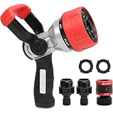 Eden 96806 Heavy-Duty Metal Fireman Hose Nozzle | 7 Spray Patterns, High-Pressure Garden Sprayer with Quick Connect Set &amp; Bonus Washers