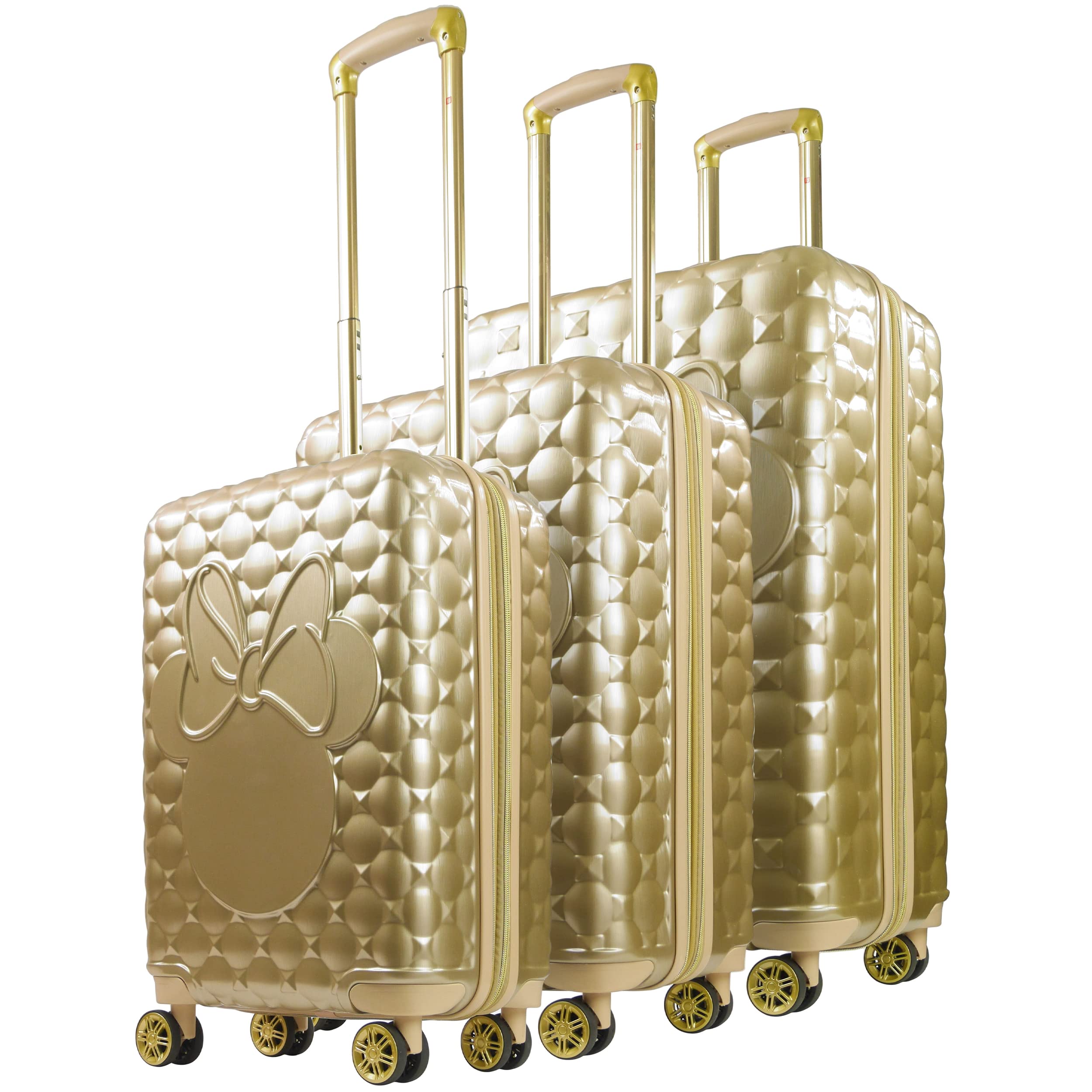 FUL Disney Minnie Mouse 3 Piece Rolling Luggage Set, Molded Hardshell Suitcase with Wheels, Gold, 29/25/21 Inch