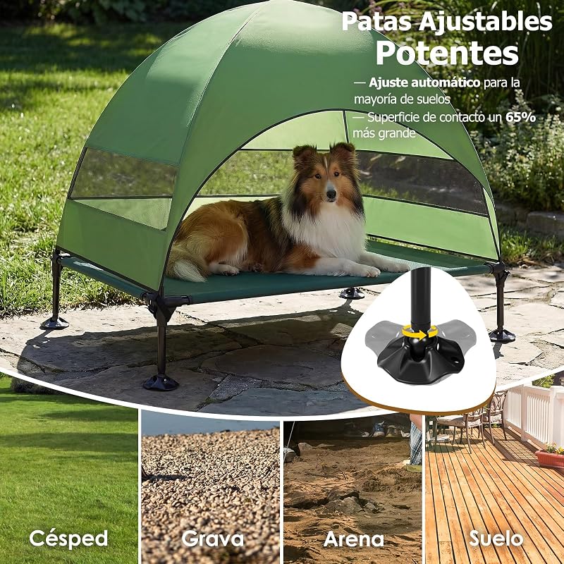 Cama elevada para Perros al Aire Libre con Techo, Tumbona Plegable con pies Antideslizantes, Tienda para Perros al Aire Libre con Gran Sombra, Cama elevada para Camping, jardín, Playa (Verde, L)