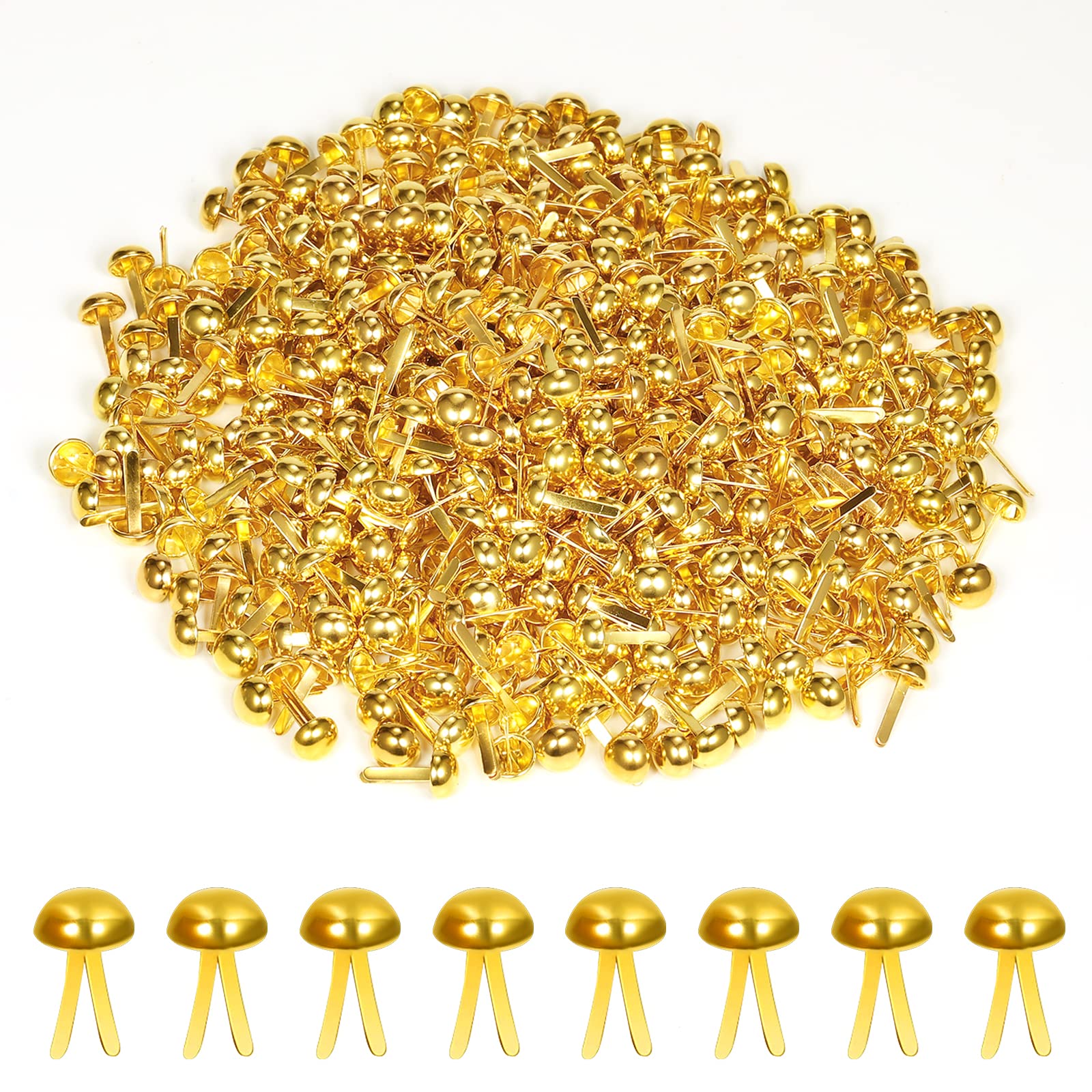 KINBOM 600pcs 8 x15mm Paper Fasteners Brads, Gold Round Head Brads Split Pins for DIY Paper Crafts Scrapbooking (Gold)