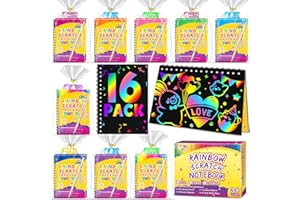 Party Favors for Kids 4-8-12: 16 Pack Scratch Rainbow Art Crafts Notebook, Coloring Book Goodie Bags Stuffers Kit, Bulk Birth