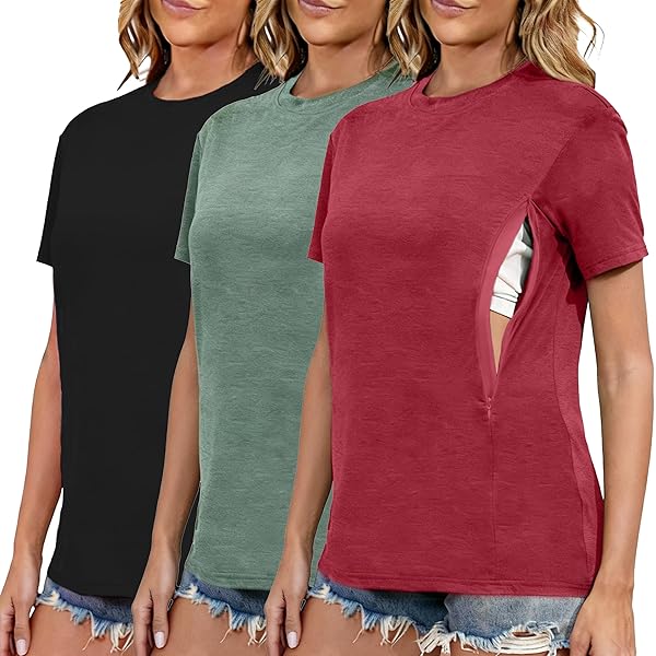 Smallshow Camisas De Maternidad Para Mujer, Cuello Redondo, Manga Corta, Ropa De Embarazo, Paquete De 3, Verde Militar-negro-gris Profundo (paquete De 3), Pequeña