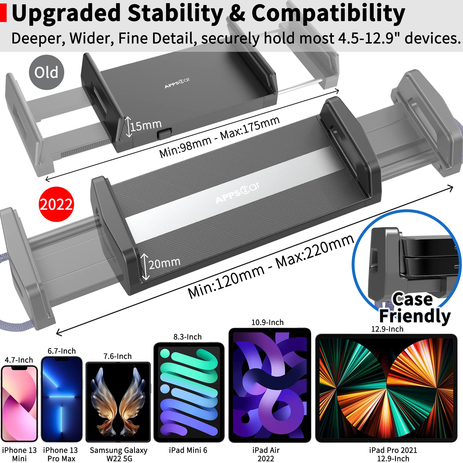 APPS2Car Upgraded Tablet Car Mount for iPad Truck Holder Long Arm Extension Strong Suction Cup Windshield Mount for 7-13 Inch Tablet iPad Pro Air Mini