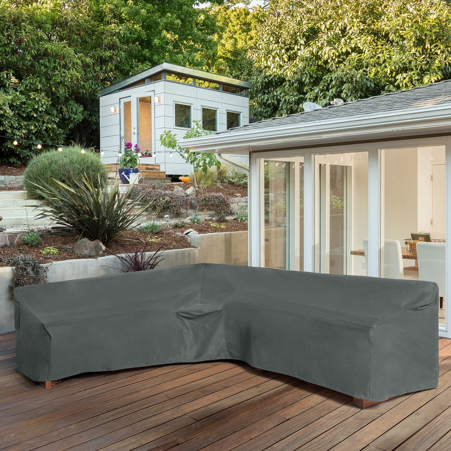Delxo V-Shaped Sectional Sofa Cover Waterproof Ourdoor Sofa Cover Waterproof 100" Lx 33.5" D x 31" H - 100% UV & Weather Rersistant PVC Coated Furniture Couch Cover Protector (Dark Grey) : Garden & Outdoor