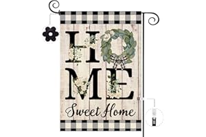 ORTIGIA Home Sweet Home Magnolia Garden Flag Double Sided 12.5x18 Inch Spring Summer Buffalo Plaid Check Small Yard Flag Burlap Vertical Farmhouse Rustic Outside Outdoor Lawn Patio Decor