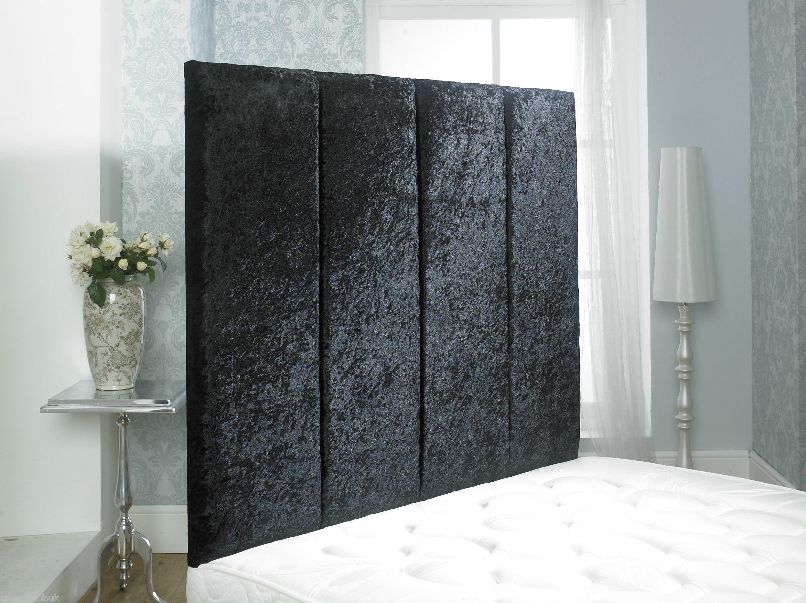 EXCELLENT CRUSHED VELVET ALTON WALL HEADBOARD 2ft6,3ft,4ft,4ft6,5ft,6ft !! (5FT KINGSIZE 36, Black)