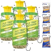 4 Pack Reusable Fly Traps Outdoor with 4 Fly Bait Refill | Outdoor Hanging Ranch Horse Fly Trap Bottle Catcher Jar Killer Control Hunter for Outside, Orchard, Patio, Garden