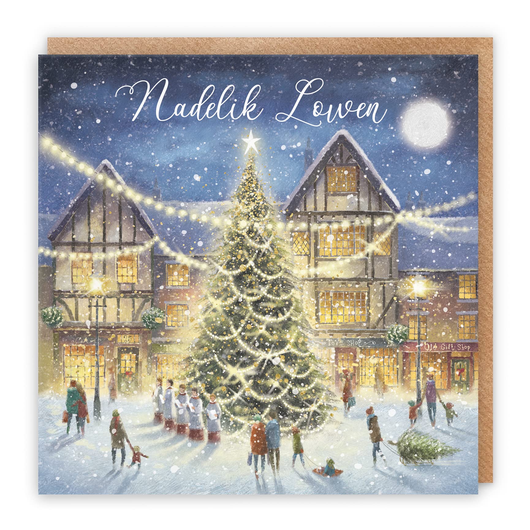 Hunts England - Luxury Individual Cornish Christmas Card For Men Or Women - Nadelik Lowen - 'Christmas Eve' - Milo's Gallery Collection - Cornish Christmas Card