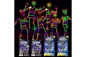 Lewtemi 4 Set Glow Stick Figure Costume, 612 Pcs Light up Stick Figure Costume, Glow in the Dark Outfits, Include Eyeglasses,