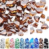 GasSaf 1/2 Inch Fire Glass Reflective Tempered Fireglass Cut Crushed FireGlass for Fire Pit, Fireplace, Replaces Existing Gas Logs & Lava Rocks (10 Pound)(Amber Reflective).