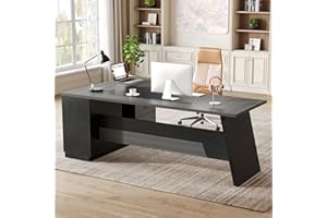 LITTLE TREE L-Shaped Desk with Storage, 78" Modern Executive Office Desk with Drawers, Large Computer Desk with File Cabinet