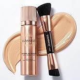 LUMINESS Silk Airbrush Spray Foundation & Buffing Brush Kit – Full Coverage Foundation & Dual-Sided Buffing Brush - Buildable Coverage, Anti-Aging Formula Hydrates & Moisturizes - Light Medium