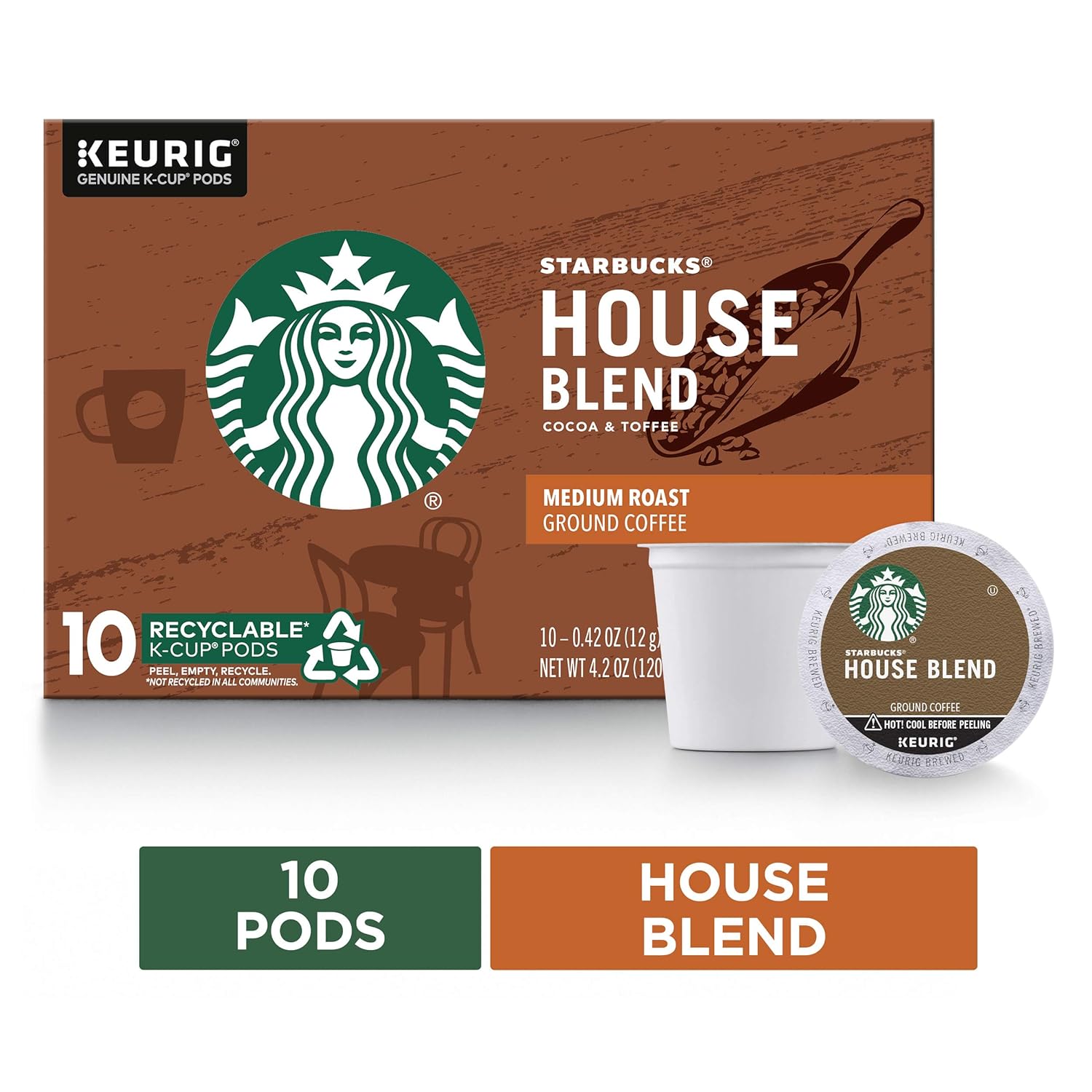 Starbucks House Blend Medium Roast Single Cup Coffee for Keurig Brewers, 1 box of 10 (10 total K-Cup pods)