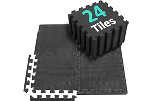BEAUTYOVO Interlocking Floor Mats, 12.2'' × 12.2'' Play Workout Mat, Puzzle Exercise Mat with 24 EVA Foam Floor Tiles, Gym Flooring for Home Gym, Gym Floor Mat for Workout Equipment