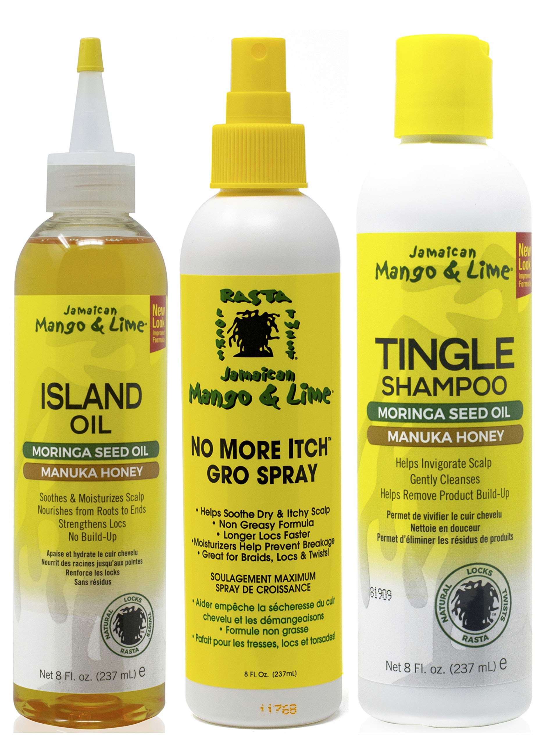 Jamaican Mango & Lime Island Oil 8oz with No More Itch Grow Spray & Tingle Shampoo 8oz