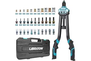 LIBRATON 16" Rivet Nut Tool, Rivet Nut Gun, Hand Rivet Nut Setter with 110PCS Rivet Nuts, 11PCS Metric & SAE Interchangeable Mandrels and Carrying Case, Easy Replace