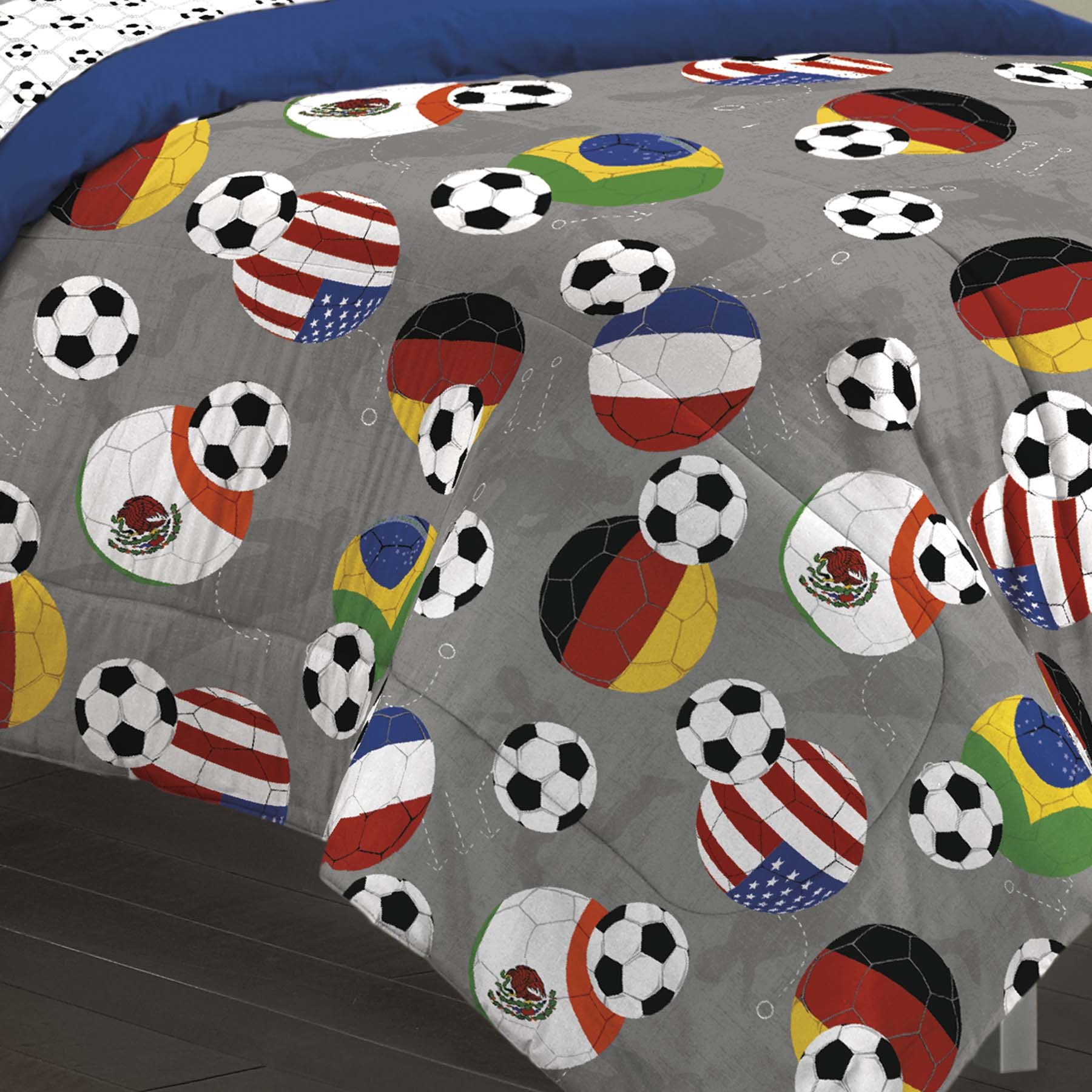 Kids Bedding Comforter Set Multicolored Soccer Balls Fever Teen Twin