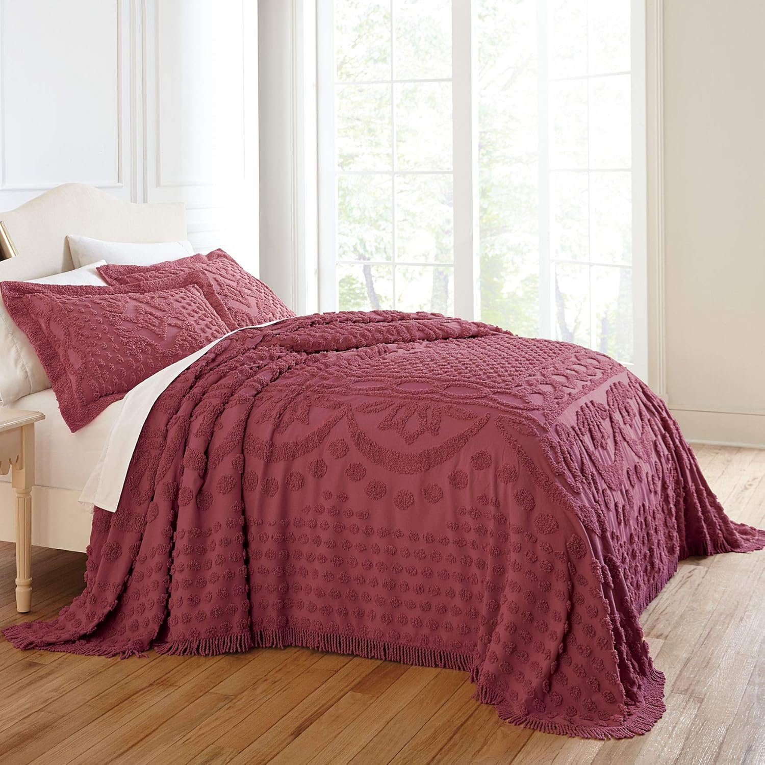 BrylaneHome Chenille Bedspread Burgundy, Twin