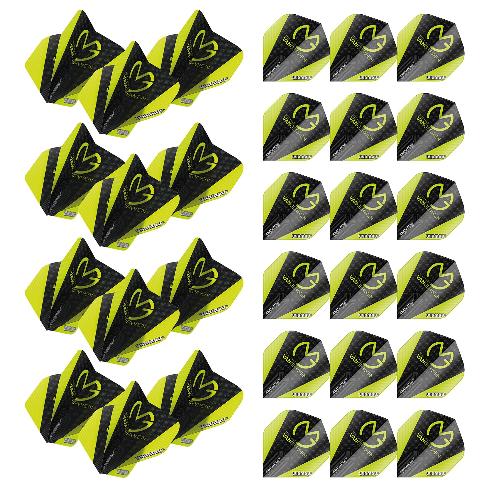 WINMAU MvG Michael Van Gerwen Prism Delta Black and Green Extra Thick Dart Flights - 10 sets per pack (30 dart flights in total)