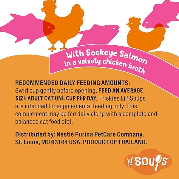 PURINA FRISKIES GRAIN FREE LICKABLE CAT FOOD TOPPERS LIL’ SOUPS WITH SOCKEYE SALMON IN CHICKEN BROTH – (PACK OF 8) 1.2 OZ. CUPS