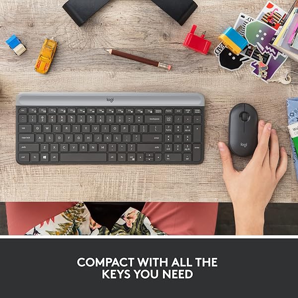 LOGITECH MK470 SLIM WIRELESS KEYBOARD AND MOUSE COMBO – MODERN COMPACT LAYOUT, ULTRA QUIET, 2.4 GHZ USB RECEIVER, PLUG N’ PLAY CONNECTIVITY, COMPATIBLE WITH WINDOWS – GRAPHITE