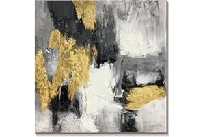 3Hdeko - 100% Hand Painted Black and Gold Wall Art Black and White Abstract Canvas Wall Art with Gold Foil Heavy Textured Abstract Oil Painting for Living Room Bedroom Bathroom Decor - 24"x24" Framed