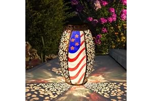 CHINZIMEI Solar Lanterns Outdoor Light - Solar Powered LED Flag Glass Lights Decorative Waterproof Tabletop Lamp with Hollowed-Out Design for Indoor Yard Table Patio Garden Pathway Independence Day Decoration