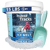 Trusted Tracks Pet Safe Ice Melt, 15 LBS Premium Snow Melter, Pure Magnesium Chloride, Safer for Pets, Concrete, Effective to