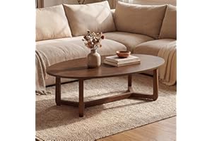 Giantex Oval Coffee Table, 46'' Wood Center Table with Thickened Top & Solid Rubber Wood Frame, Low Profile Cocktail Accent T