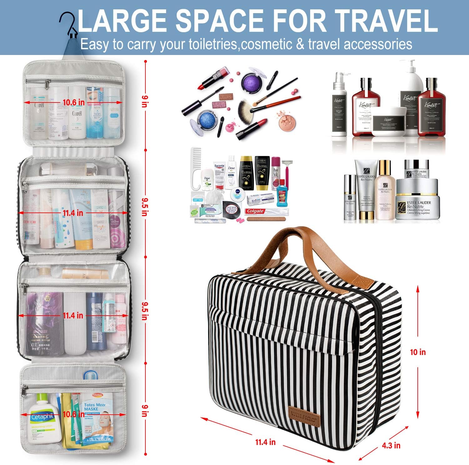 Toiletry Bag, WDLHQC Travel Hanging Makeup Bag ,Waterproof Large Cosmetic Make up Organizer for Travel Accessories Kit,Bathroom Shower,Gifts for Her/Women,Men