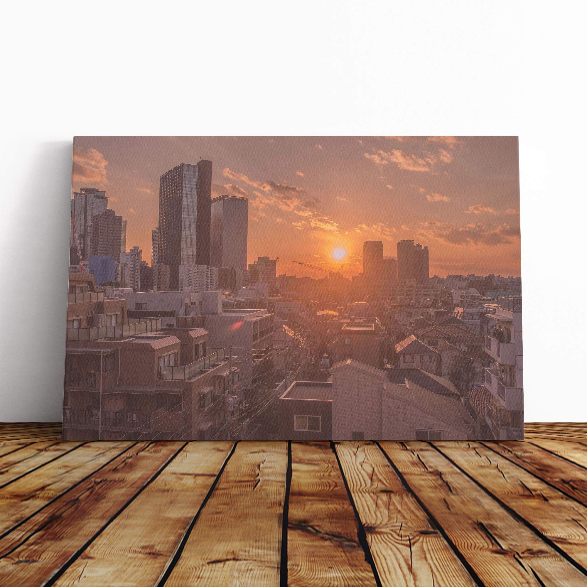 Sunset Skyline Japan City (1) Canvas Print | Gallery Wrapped 30mm Frame Wall Art | 20x14 inches | Ready to Hang | Modern Landscape Picture | Living Room Bedroom Lounge Office