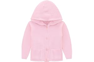 Lilax Baby Girls' Hooded Cardigan, Soft Knit Ribbed Button Closure Sweater