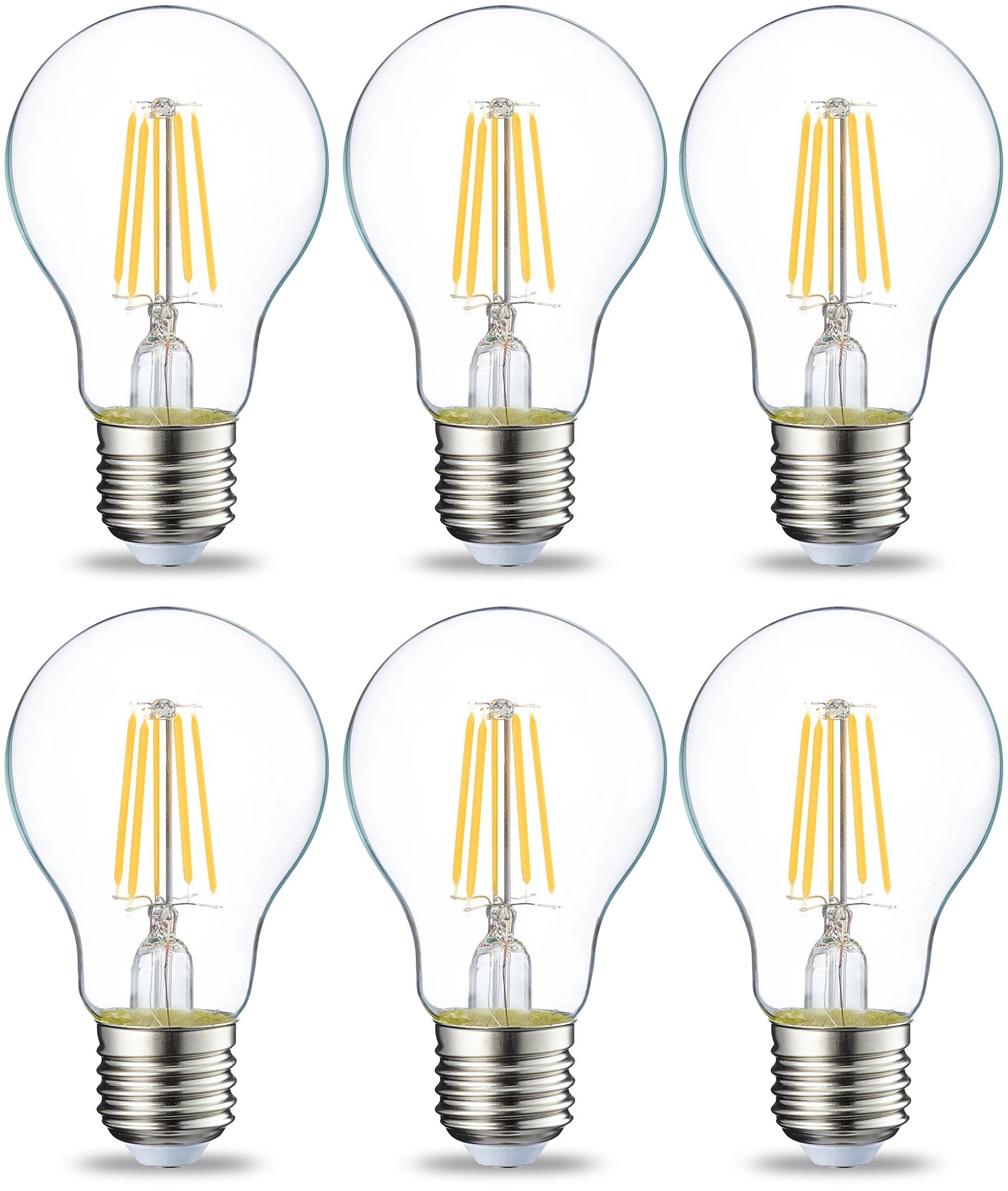 Amazon Basics LED E27 Edison Screw Bulb, 4.3W (Equivalent to 40W), Clear Filament, Warm White, Non Dimmable - Pack of 6